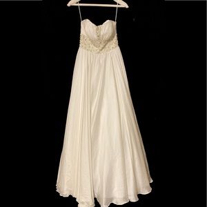 Mac Duggal Couture White Evening Gown with Hand Sewn Beading